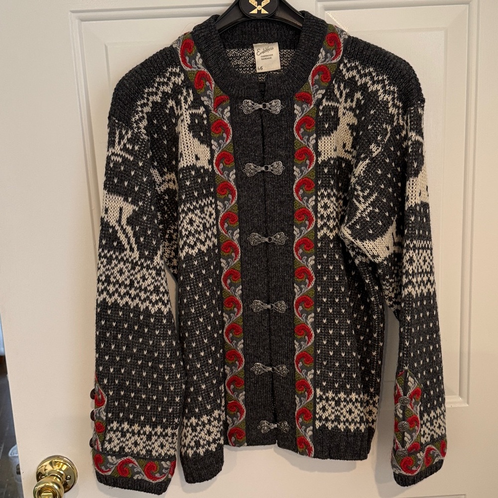 Vintage Evebofoss Nordic Wool Cardigan Sweater Pewter Clasps - Picture 12 of 12